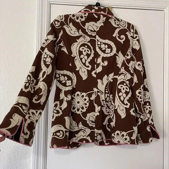 J. McLaughlin Blazer Brown Floral Pink Outline Boho Paisley Sz 2 - Picture 7 of 8
